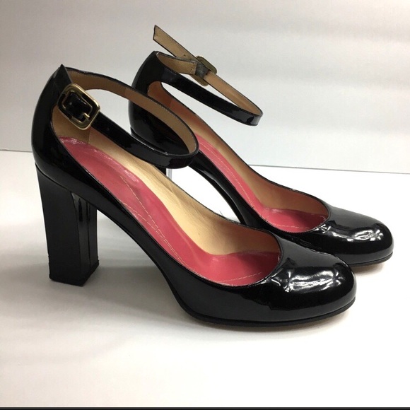 black patent leather pumps block heel